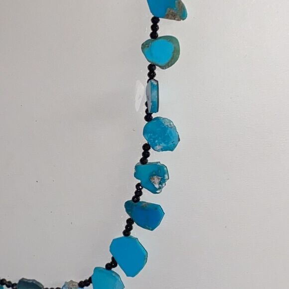 Mini Turquoise Slab & Black Faceted Mini Bead Spacers Necklace - Picture 4 of 7
